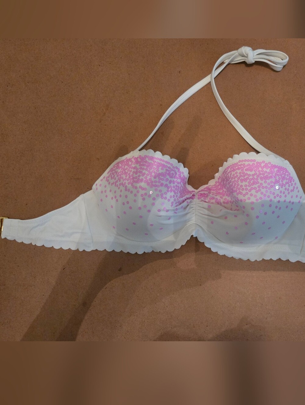 White with Pink Sequin Detail Bikini Top - Victoria's Secret
